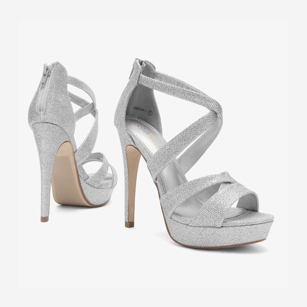 Stiletto Platform Pump Sandals - SILVER GLITTER - 3